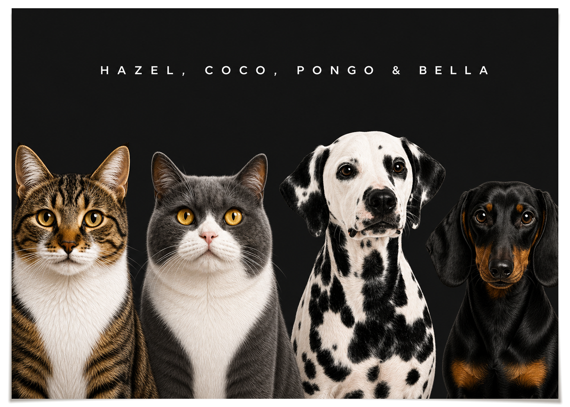 pdp-map:684963ae1aa504f0:modern_portrait__hazel-coco-pongo-bella__bg-242424__text-f7f7f7__No_Frame_Horizontal.png