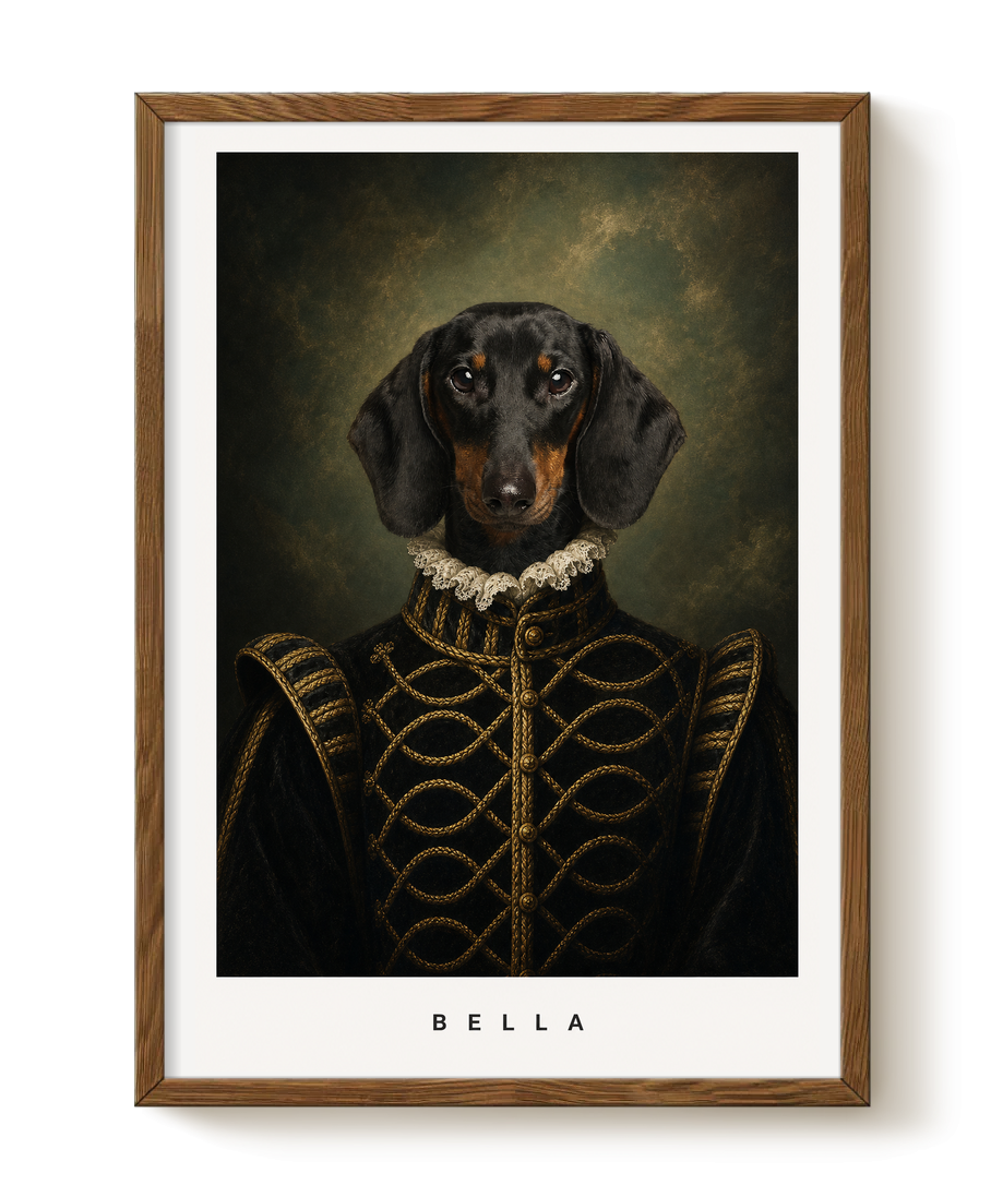 pdp-map:dbcb8dd4c193d5a3:royal_portrait__the_baroness_custom_pet_portrait__bella__with-border_show-name__Walnut_Vertical.png