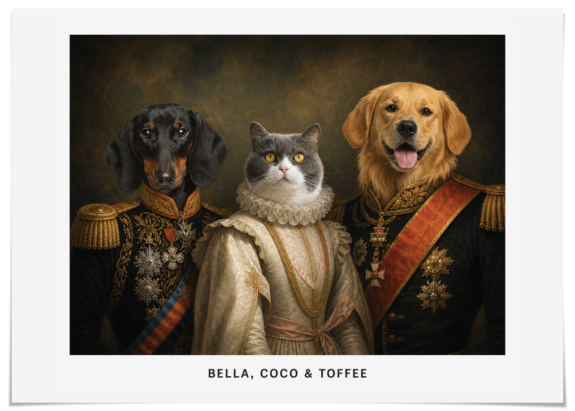 pdp-map:3ecb905a3c9b9daa:royal_portrait__the_decorated_lords_lady_custom_pet_portrait__bella-coco-toffee__with-border_show-name__No_Frame_Horizontal.png