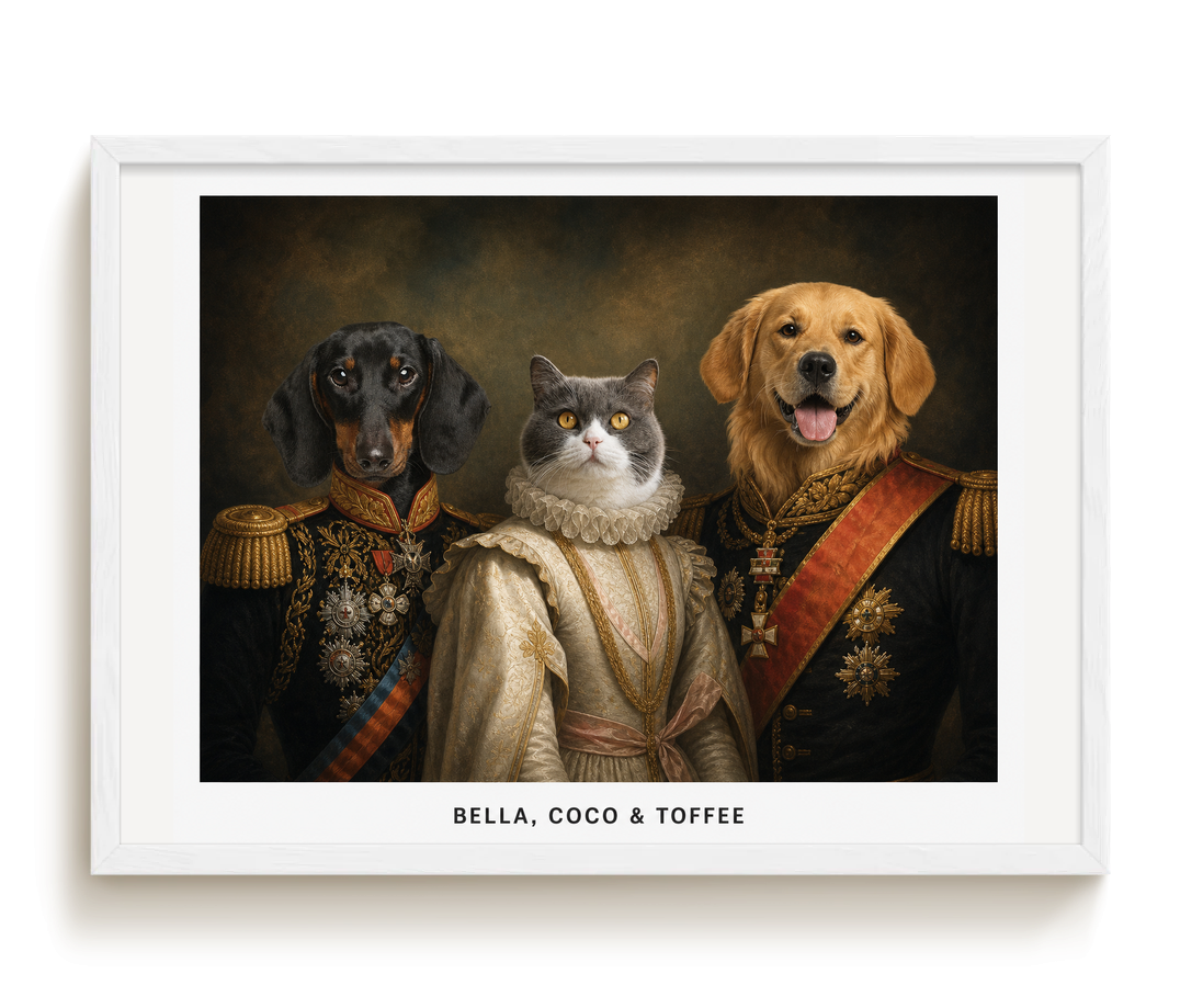 pdp-map:e5a51fe515fdb92a:royal_portrait__the_decorated_lords_lady_custom_pet_portrait__bella-coco-toffee__with-border_show-name__White_Horizontal.png