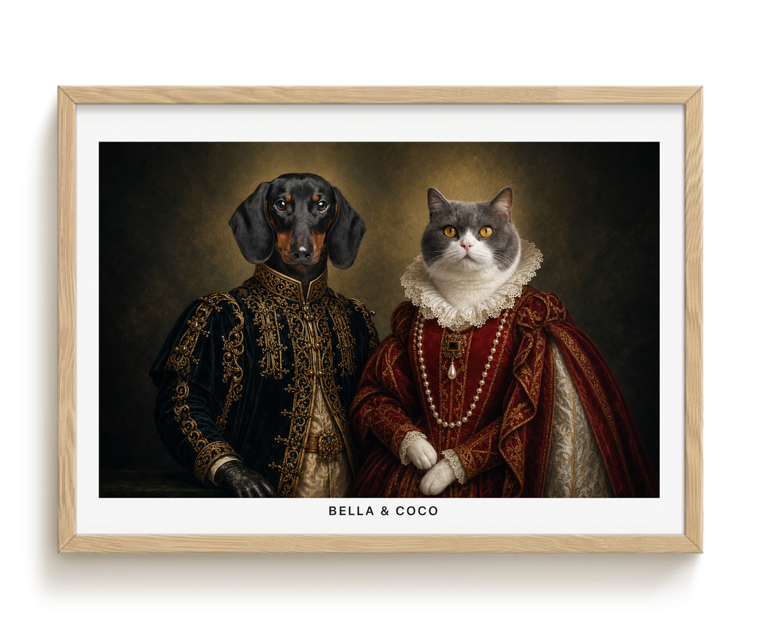 pdp-map:182c9f3ad86866b1:royal_portrait__the_majestic_duo_custom_pet_portrait__bella-coco__with-border_show-name__Birch_Horizontal.png