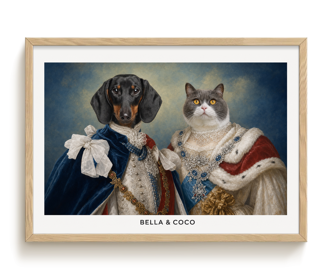 pdp-map:7d212781f32c8a36:royal_portrait__their_majesties_custom_pet_portraits__bella-coco__with-border_show-name__Birch_Horizontal.png